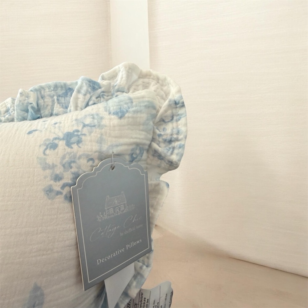 Coquette Fancy Blue Floral Ruffle Pillow - Decorative Accent ~ Charming - Picture 7 of 12